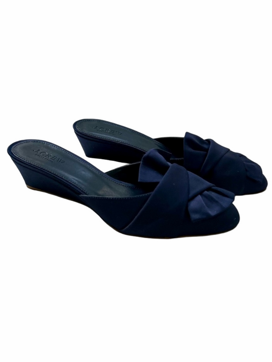 J. Crew Shoes - J. Crew Collection Blue Size 8 Mules Satin Wedges Slip On Heel Shoes